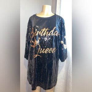 Fashion Nova Black and Gold Birthday Sequin Tunic